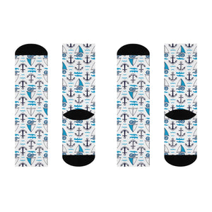 Dipaliz Sailboat Crew Socks Blue Ocean Pattern Cushioned