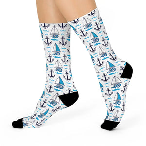 Dipaliz Sailboat Crew Socks Blue Ocean Pattern Cushioned