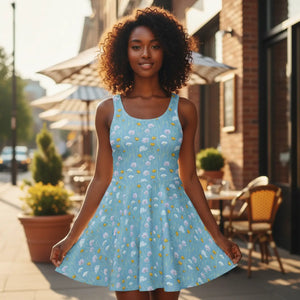 Dipaliz Skater Dress Buttercups Baby Blue Pattern Recycled - Dresses - s