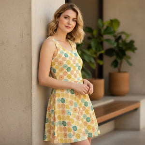 Dipaliz Skater Dress Green Flowers Flared Skirt Recycled - Dresses - s