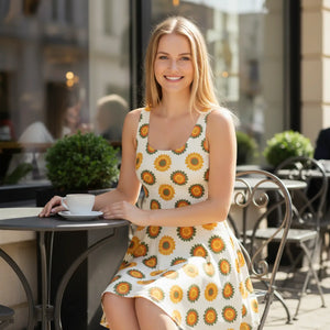 Dipaliz Skater Dress Sunflower Print Summer - Dresses - s