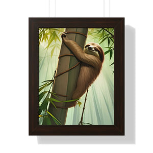 Zen Framed Vertical Poster - Sloth Tree Branch Art - Dipaliz - Posters Prints & Visual Artwork