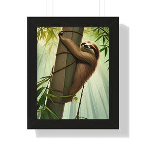 Zen Framed Vertical Poster - Sloth Tree Branch Art - Dipaliz - Posters Prints & Visual Artwork