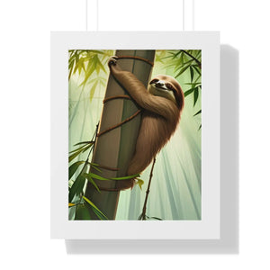Zen Framed Vertical Poster - Sloth Tree Branch Art - Dipaliz - Posters Prints & Visual Artwork