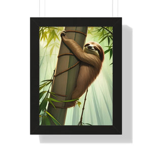 Zen Framed Vertical Poster - Sloth Tree Branch Art - Dipaliz - Posters Prints & Visual Artwork