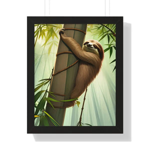 Zen Framed Vertical Poster - Sloth Tree Branch Art - Dipaliz - Posters Prints & Visual Artwork