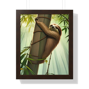 Zen Framed Vertical Poster - Sloth Tree Branch Art - Dipaliz - Posters Prints & Visual Artwork