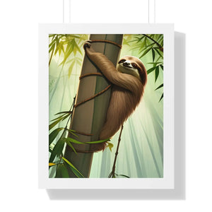 Zen Framed Vertical Poster - Sloth Tree Branch Art - Dipaliz - Posters Prints & Visual Artwork