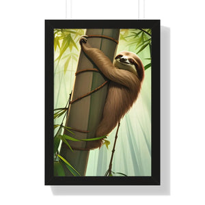 Zen Framed Vertical Poster - Sloth Tree Branch Art - Dipaliz - Posters Prints & Visual Artwork