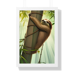 Zen Framed Vertical Poster - Sloth Tree Branch Art - Dipaliz - Posters Prints & Visual Artwork