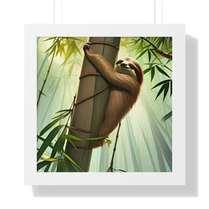 Zen Framed Vertical Poster - Sloth Tree Branch Art - Dipaliz - Posters Prints & Visual Artwork