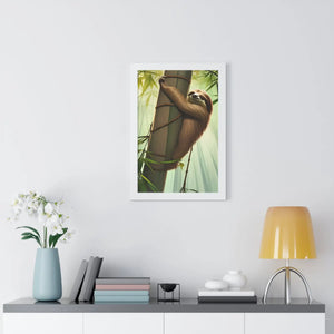 Zen Framed Vertical Poster - Sloth Tree Branch Art - Dipaliz - Posters Prints & Visual Artwork