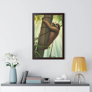 Zen Framed Vertical Poster - Sloth Tree Branch Art - Dipaliz - Posters Prints & Visual Artwork