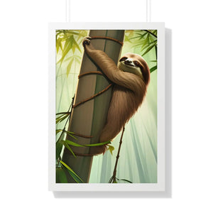 Zen Framed Vertical Poster - Sloth Tree Branch Art - Dipaliz - Posters Prints & Visual Artwork