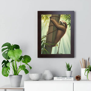 Zen Framed Vertical Poster - Sloth Tree Branch Art - Dipaliz - Posters Prints & Visual Artwork