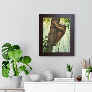 Zen Framed Vertical Poster - Sloth Tree Branch Art - Dipaliz - Posters Prints & Visual Artwork
