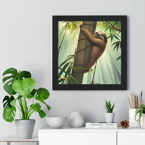 Zen Framed Vertical Poster - Sloth Tree Branch Art - Dipaliz - Posters Prints & Visual Artwork