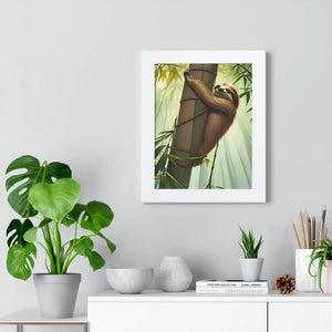 Zen Framed Vertical Poster - Sloth Tree Branch Art - Dipaliz - Posters Prints & Visual Artwork