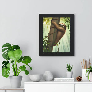 Zen Framed Vertical Poster - Sloth Tree Branch Art - Dipaliz - Posters Prints & Visual Artwork