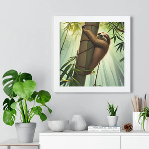 Zen Framed Vertical Poster - Sloth Tree Branch Art - Dipaliz - Posters Prints & Visual Artwork