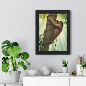 Zen Framed Vertical Poster - Sloth Tree Branch Art - Dipaliz - Posters Prints & Visual Artwork