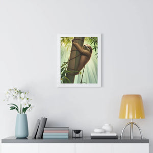 Zen Framed Vertical Poster - Sloth Tree Branch Art - Dipaliz - Posters Prints & Visual Artwork