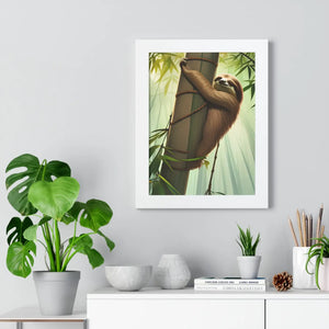 Zen Framed Vertical Poster - Sloth Tree Branch Art - Dipaliz - Posters Prints & Visual Artwork