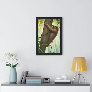 Zen Framed Vertical Poster - Sloth Tree Branch Art - Dipaliz - Posters Prints & Visual Artwork