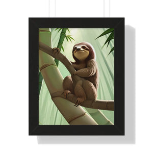 Chill Sloth Framed Vertical Poster - Tree Branch - Dipaliz - Posters Prints & Visual Artwork