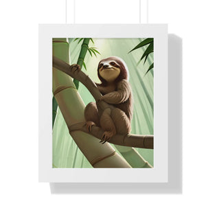 Chill Sloth Framed Vertical Poster - Tree Branch - Dipaliz - Posters Prints & Visual Artwork