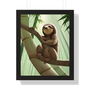 Chill Sloth Framed Vertical Poster - Tree Branch - Dipaliz - Posters Prints & Visual Artwork