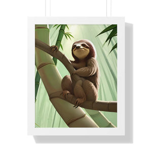 Chill Sloth Framed Vertical Poster - Tree Branch - Dipaliz - Posters Prints & Visual Artwork