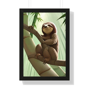 Chill Sloth Framed Vertical Poster - Tree Branch - Dipaliz - Posters Prints & Visual Artwork
