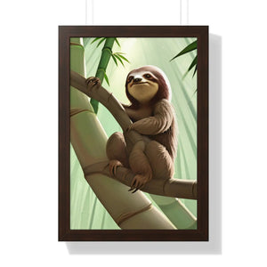 Chill Sloth Framed Vertical Poster - Tree Branch - Dipaliz - Posters Prints & Visual Artwork