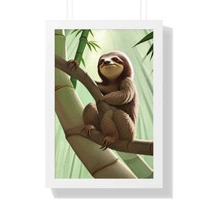 Chill Sloth Framed Vertical Poster - Tree Branch - Dipaliz - Posters Prints & Visual Artwork