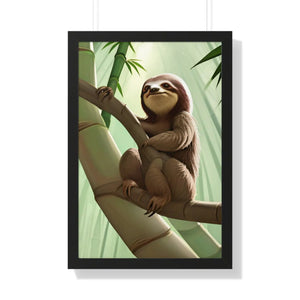 Chill Sloth Framed Vertical Poster - Tree Branch - Dipaliz - Posters Prints & Visual Artwork