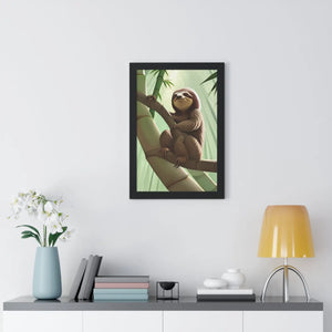 Chill Sloth Framed Vertical Poster - Tree Branch - Dipaliz - Posters Prints & Visual Artwork