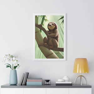 Chill Sloth Framed Vertical Poster - Tree Branch - Dipaliz - Posters Prints & Visual Artwork