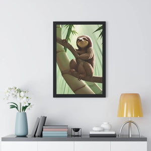 Chill Sloth Framed Vertical Poster - Tree Branch - Dipaliz - Posters Prints & Visual Artwork