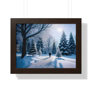 Snow Capped Winter Trees Framed Horizontal Poster - Dipaliz - 16″ x 12″ / Walnut - Posters Prints & Visual Artwork