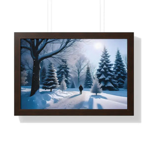 Snow Capped Winter Trees Framed Horizontal Poster - Dipaliz - 24″ x 16″ / Walnut - Posters Prints & Visual Artwork