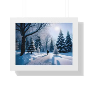 Snow Capped Winter Trees Framed Horizontal Poster - Dipaliz - 16″ x 12″ / White - Posters Prints & Visual Artwork