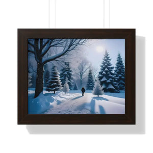 Snow Capped Winter Trees Framed Horizontal Poster - Dipaliz - 14″ x 11″ / Walnut - Posters Prints & Visual Artwork