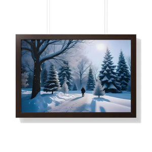 Snow Capped Winter Trees Framed Horizontal Poster - Dipaliz - 30’’ x 20’’ / Walnut - Posters Prints & Visual Artwork