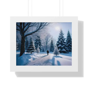 Snow Capped Winter Trees Framed Horizontal Poster - Dipaliz - 14″ x 11″ / White - Posters Prints & Visual Artwork