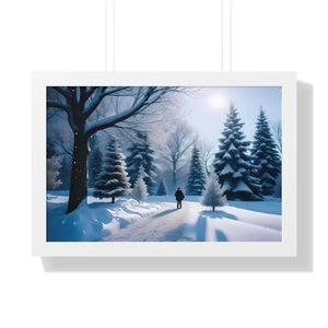 Snow Capped Winter Trees Framed Horizontal Poster - Dipaliz - 24″ x 16″ / White - Posters Prints & Visual Artwork
