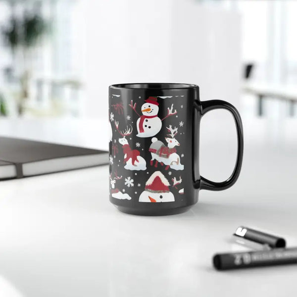 Mug - 11oz Black Festive Snowman Christmas Decoration - Dipaliz 15oz