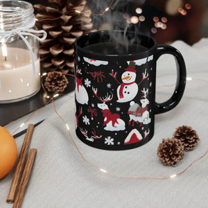 Festive Snowman 11oz Black Mug - Christmas Decoration - Dipaliz - Mugs