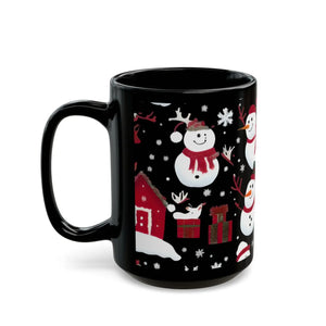 Festive Snowman 11oz Black Mug - Christmas Decoration - Dipaliz - Mugs