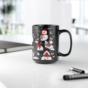 Festive Snowman 11oz Black Mug - Christmas Decoration - Dipaliz - Mugs